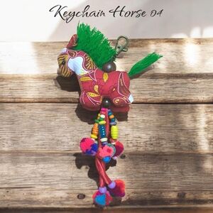Vibrant Horse Keychain with Green and Red Accents
